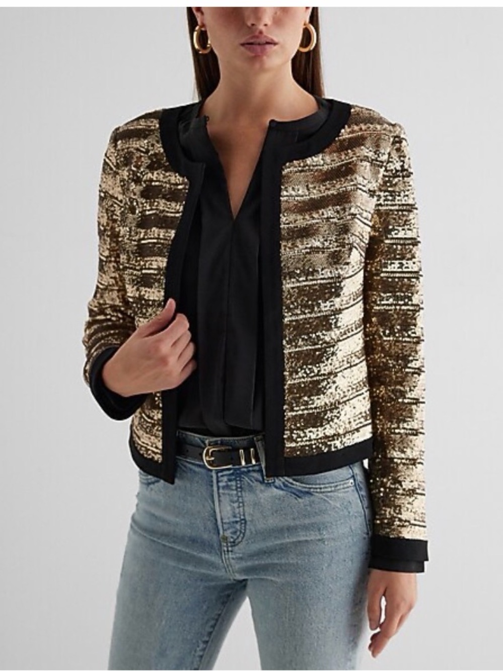 NWT Express TIPPED Gold SEQUIN STRIPED JACKET Size Medium